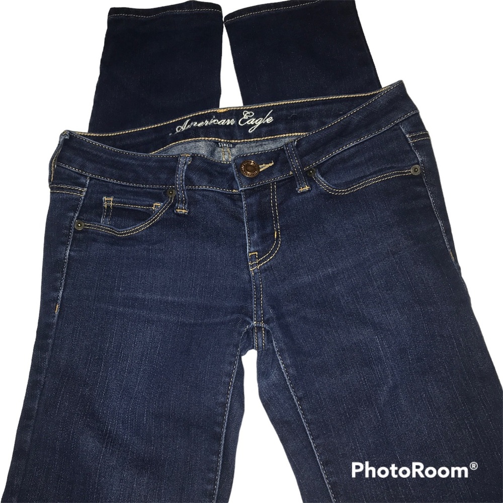 American Eagle Dark Blue Skinny Stretch Jeans Pockets Belt Loops Size 4